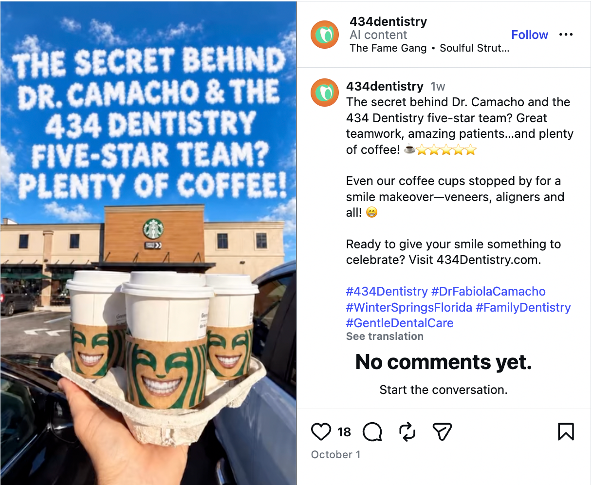 Coffee cups celebrating 434 Dentistry and Dr. Camacho